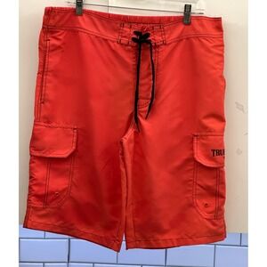 True Religion Mens Cayenne Orange/Red Flap Pocket Cargo Board Shorts Size L